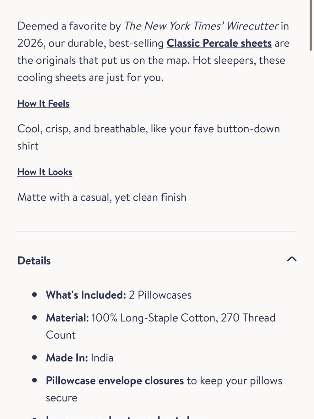 Brooklinen Classic Percale Pillowcase Set - Picture 5 of 5